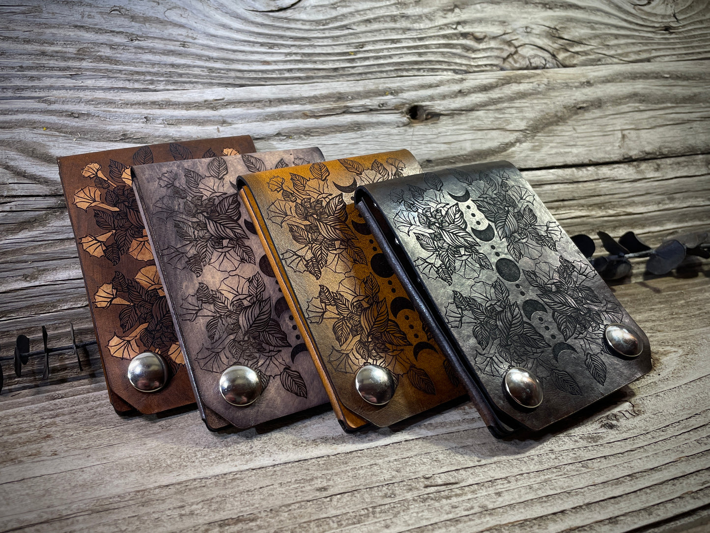 Datura Moon Phase Leather Snap Wallet