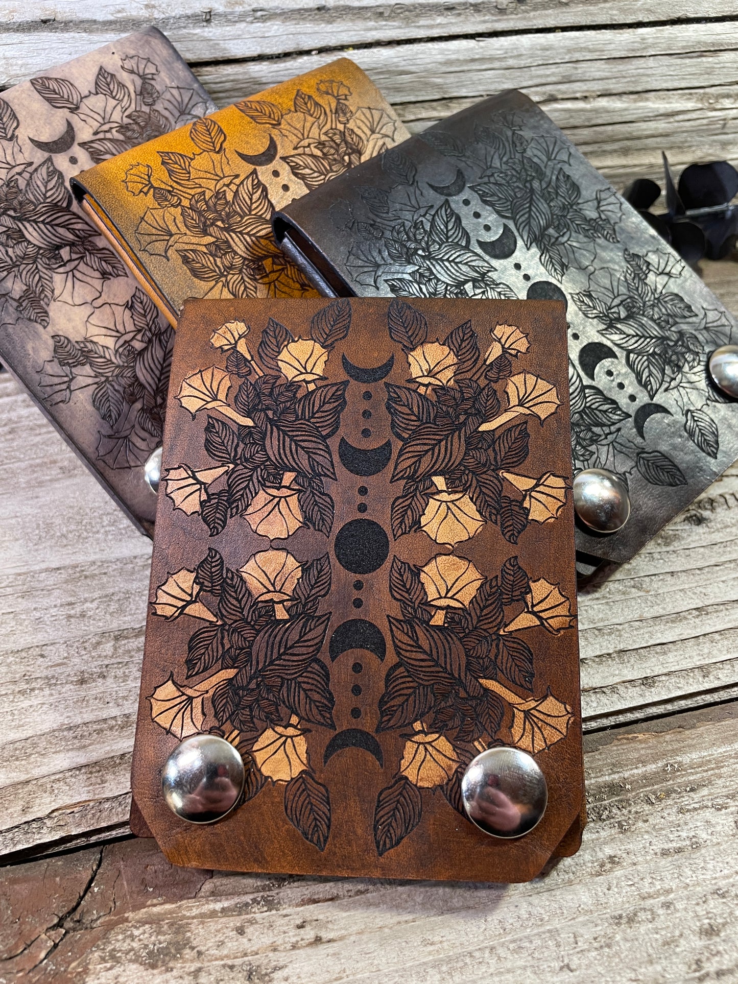 Datura Moon Phase Leather Snap Wallet