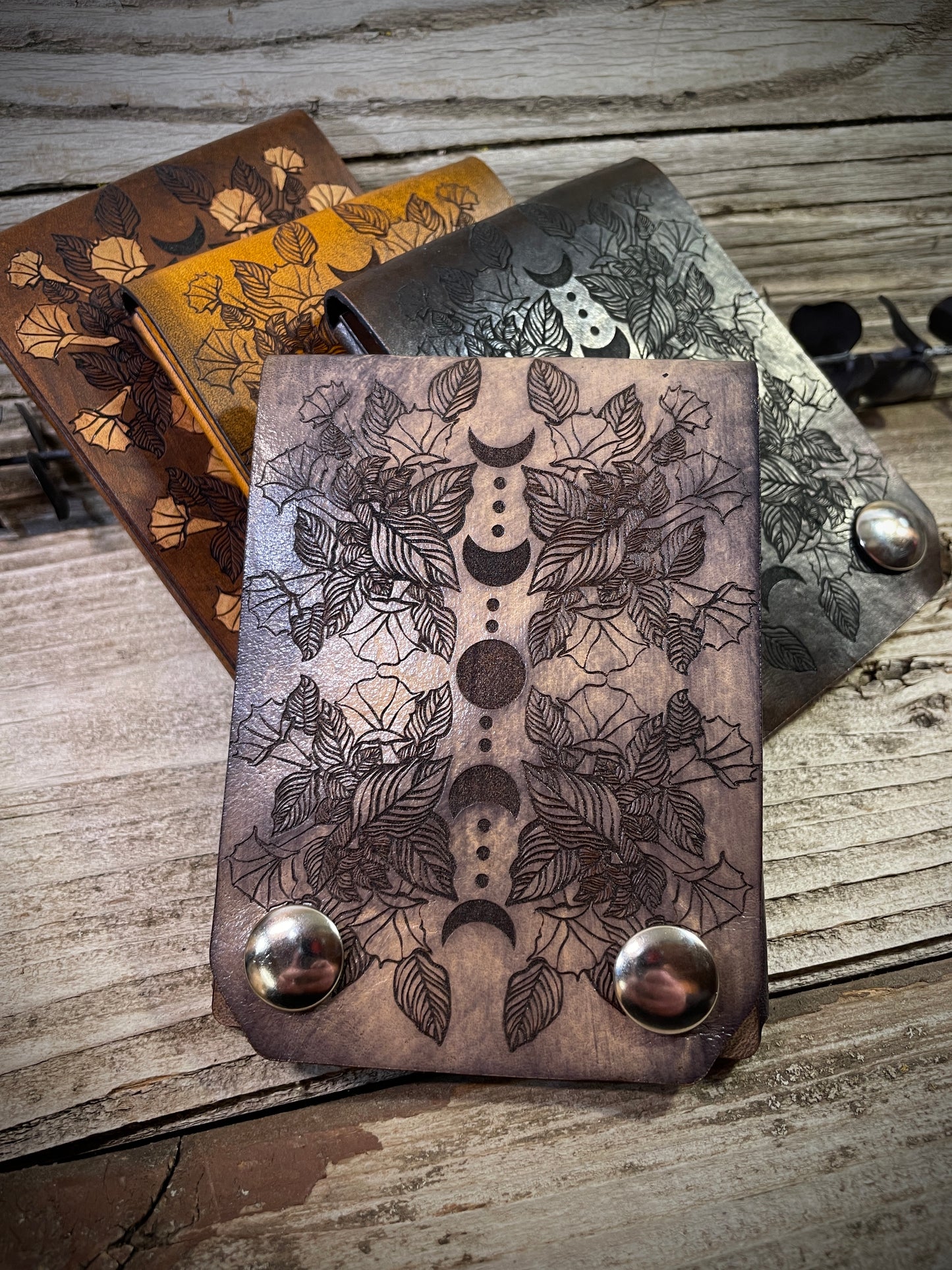 Datura Moon Phase Leather Snap Wallet