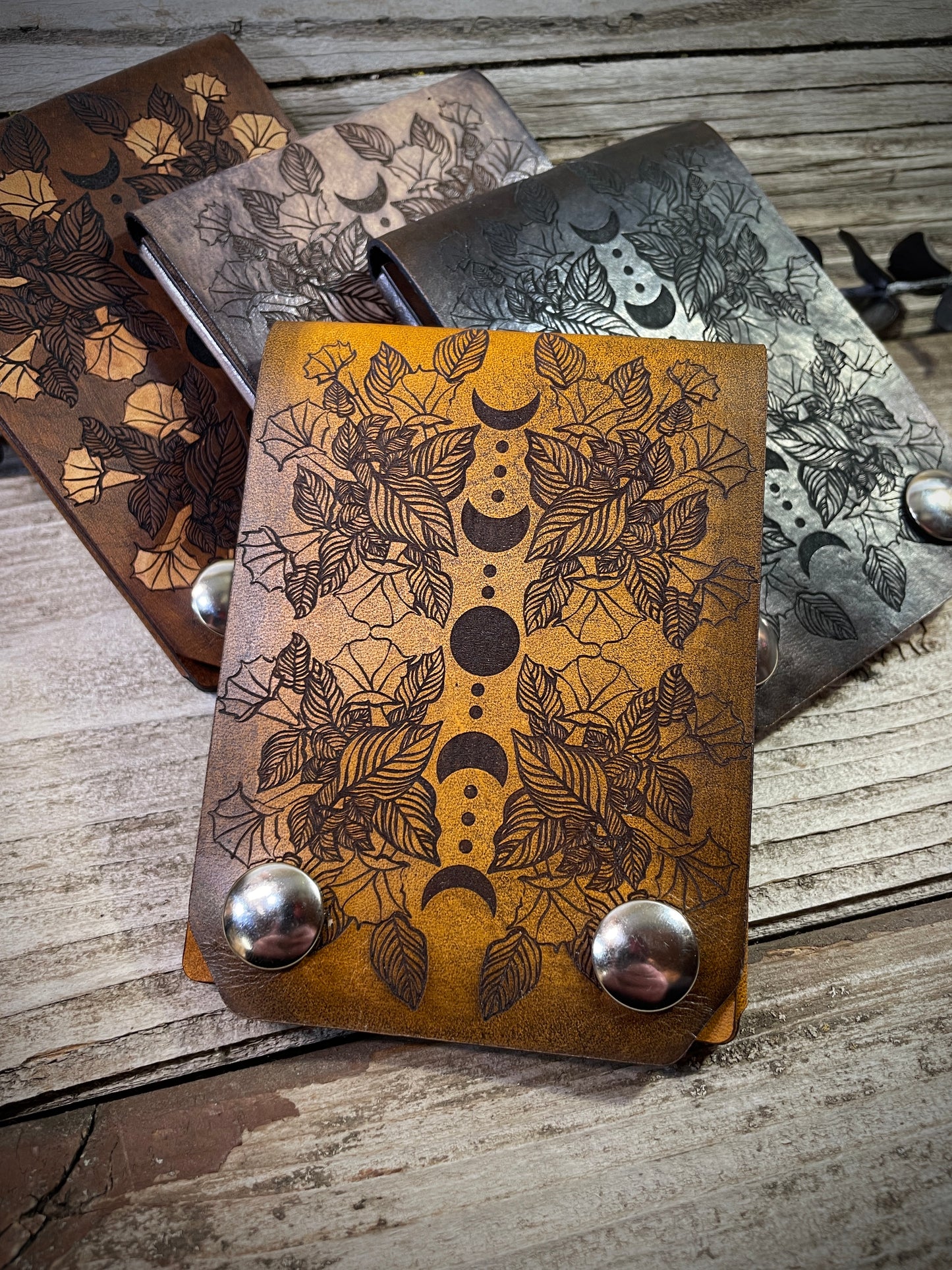 Datura Moon Phase Leather Snap Wallet