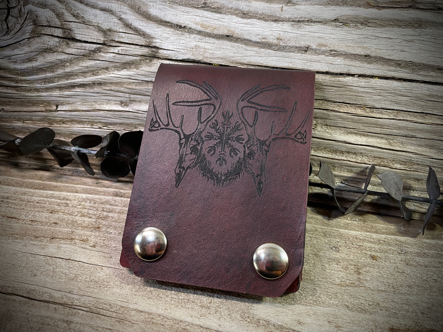 Antler Helm of Awe Norse Leather Snap Wallet