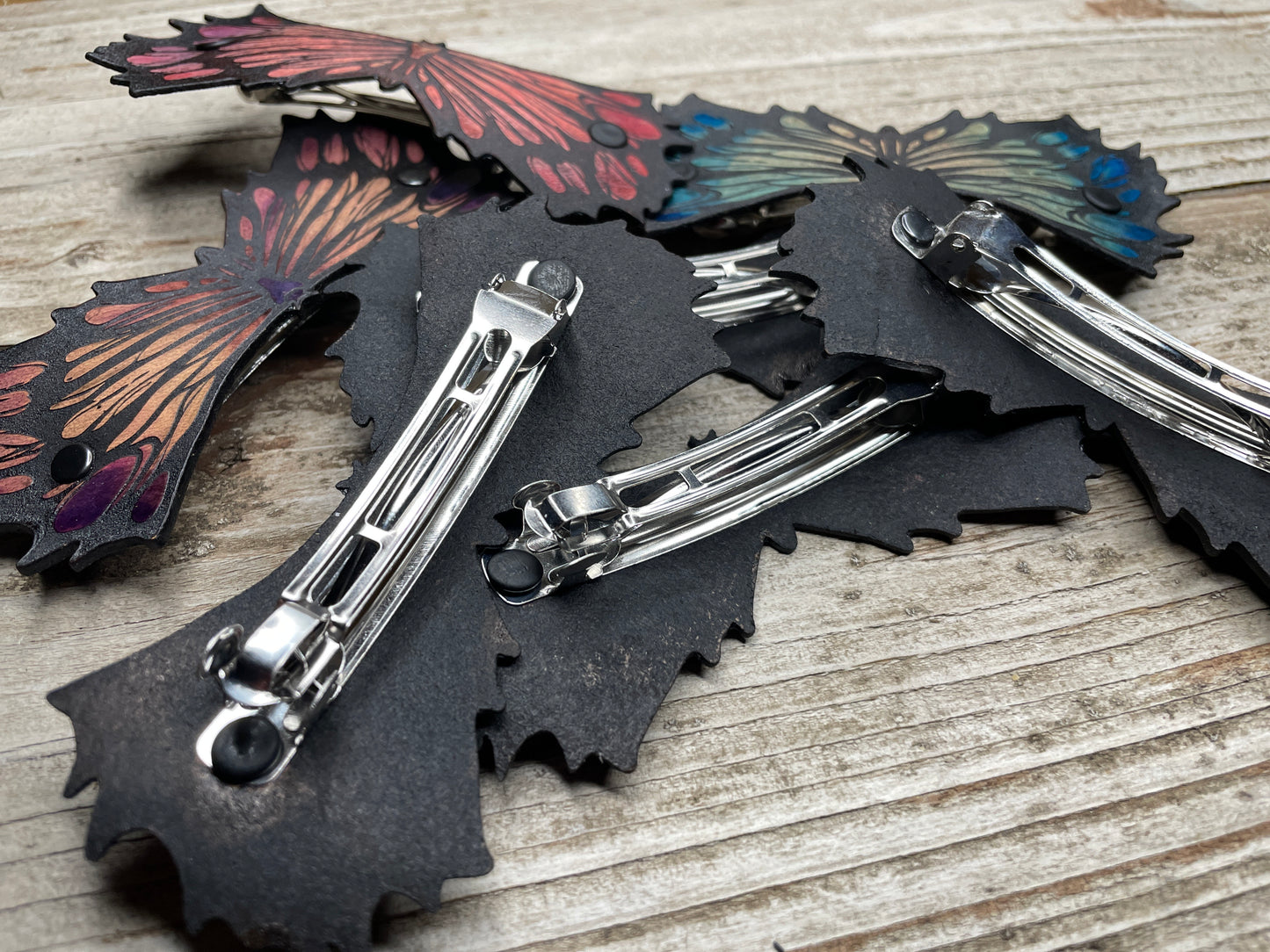 Dark Wings Leather Hair Barrette