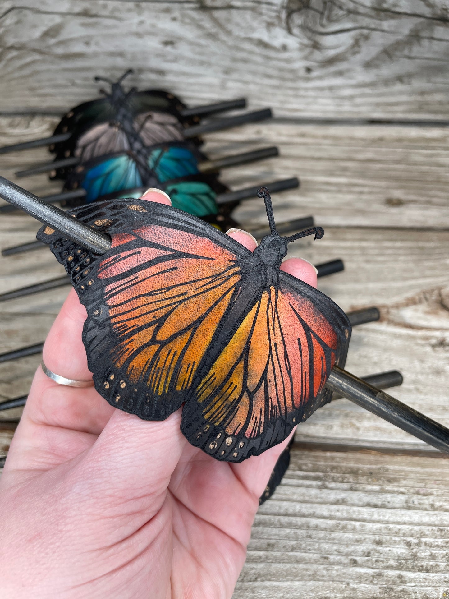 Monarch Leather Hair Pin
