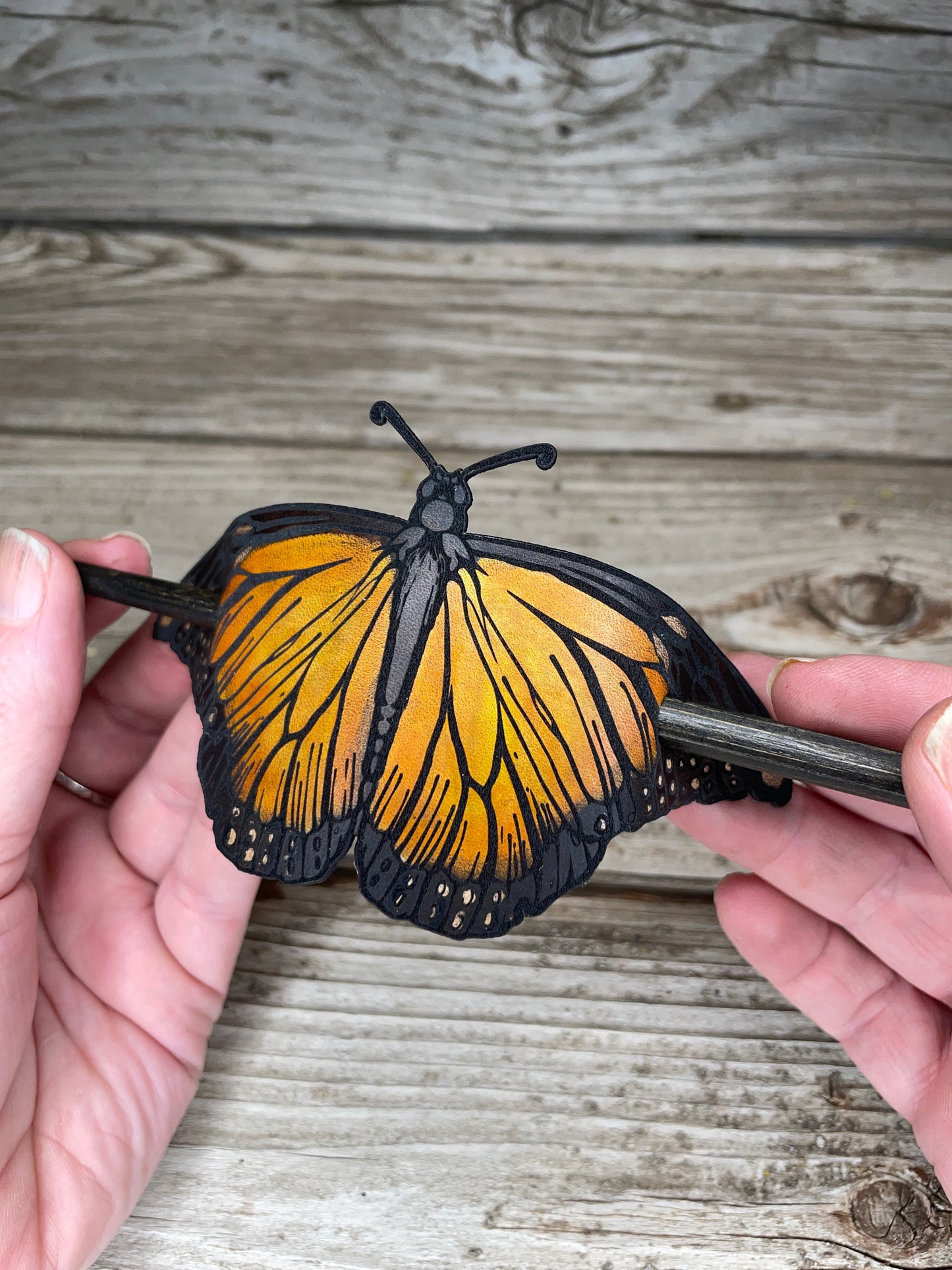 Monarch Leather Hair Pin