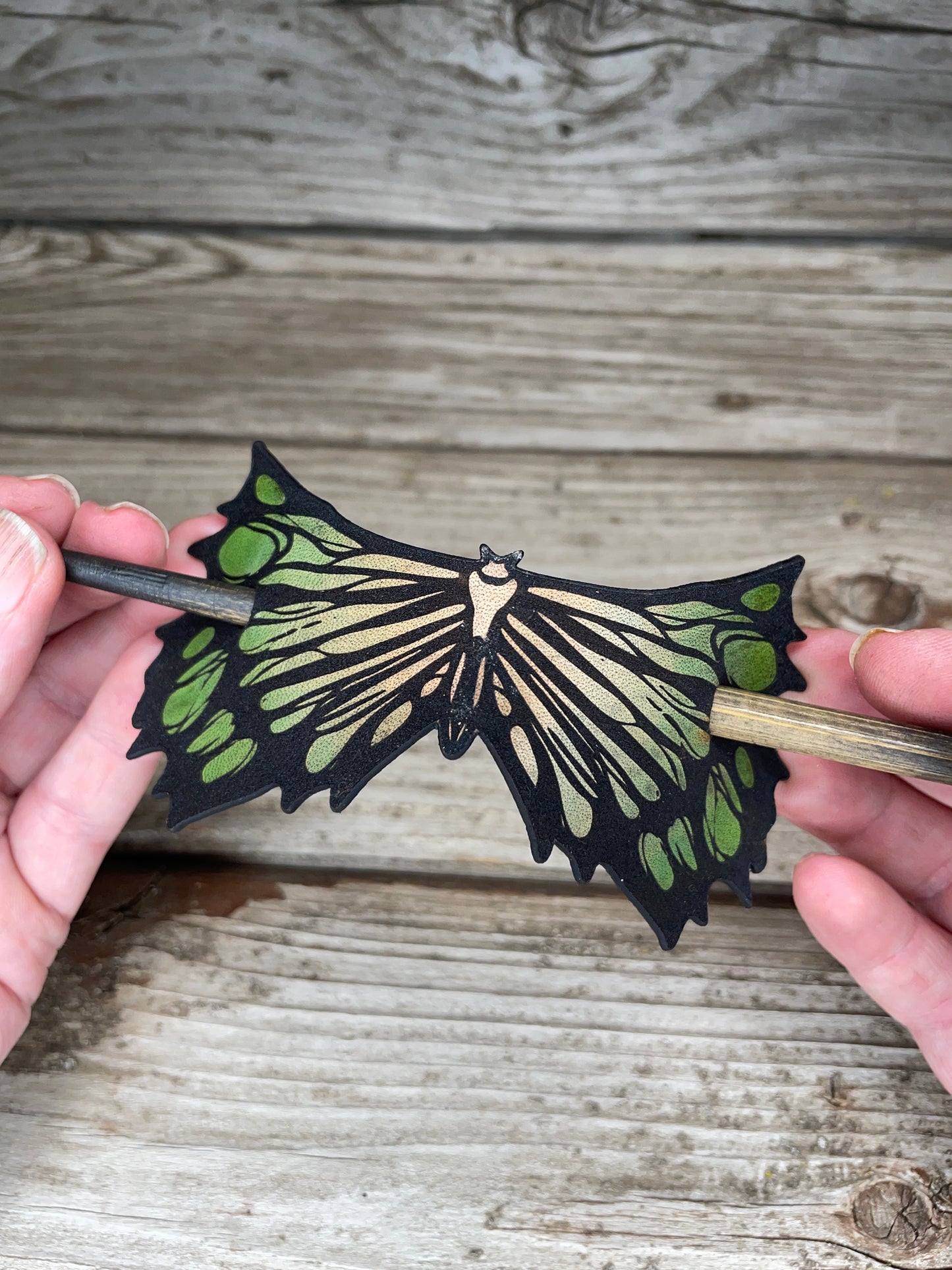 Dark Wings Leather Hair Pin