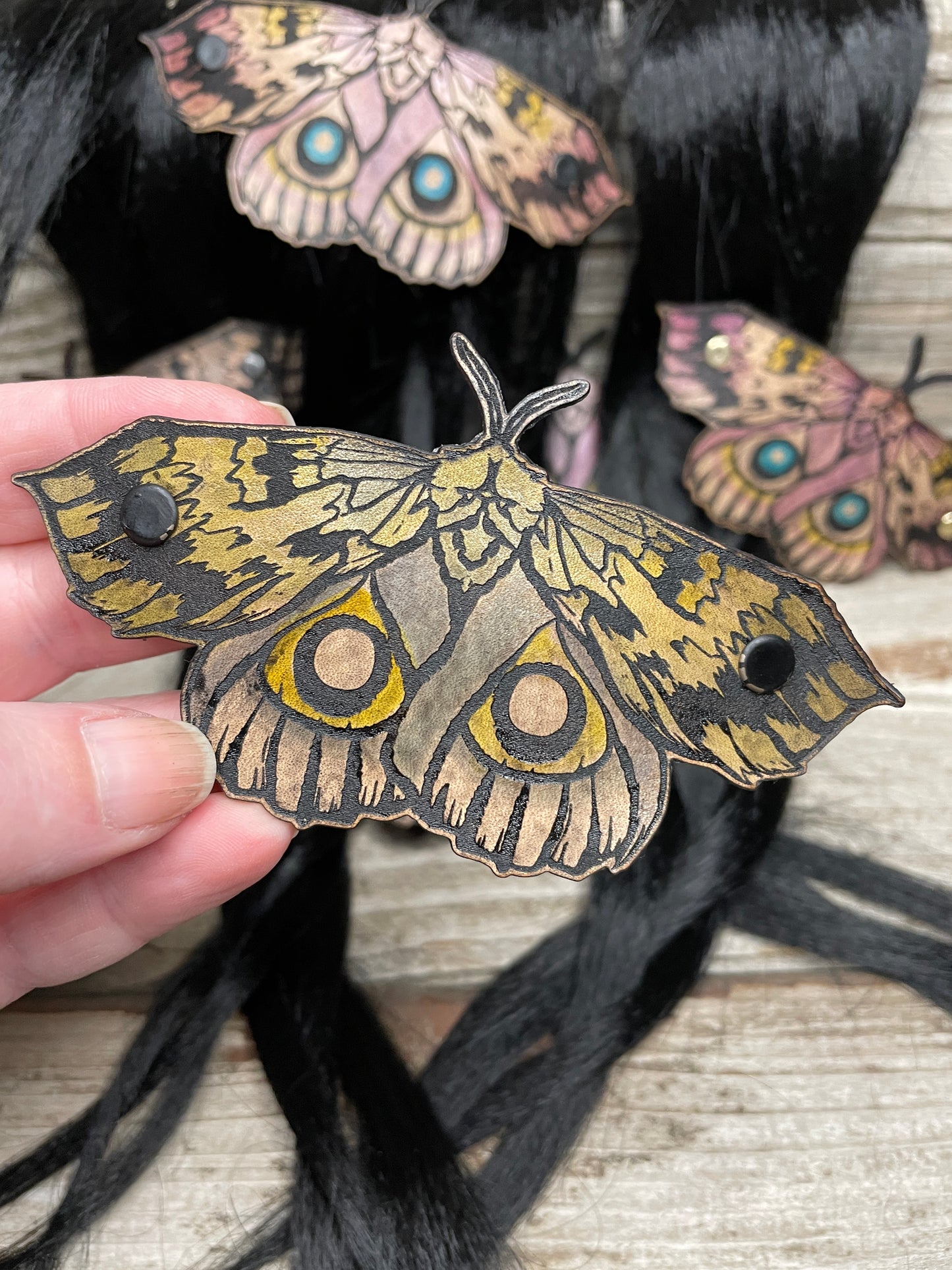 IO Moth Leather Hair Barrette