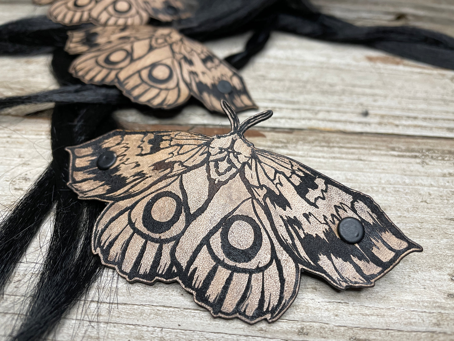 IO Moth Leather Hair Barrette