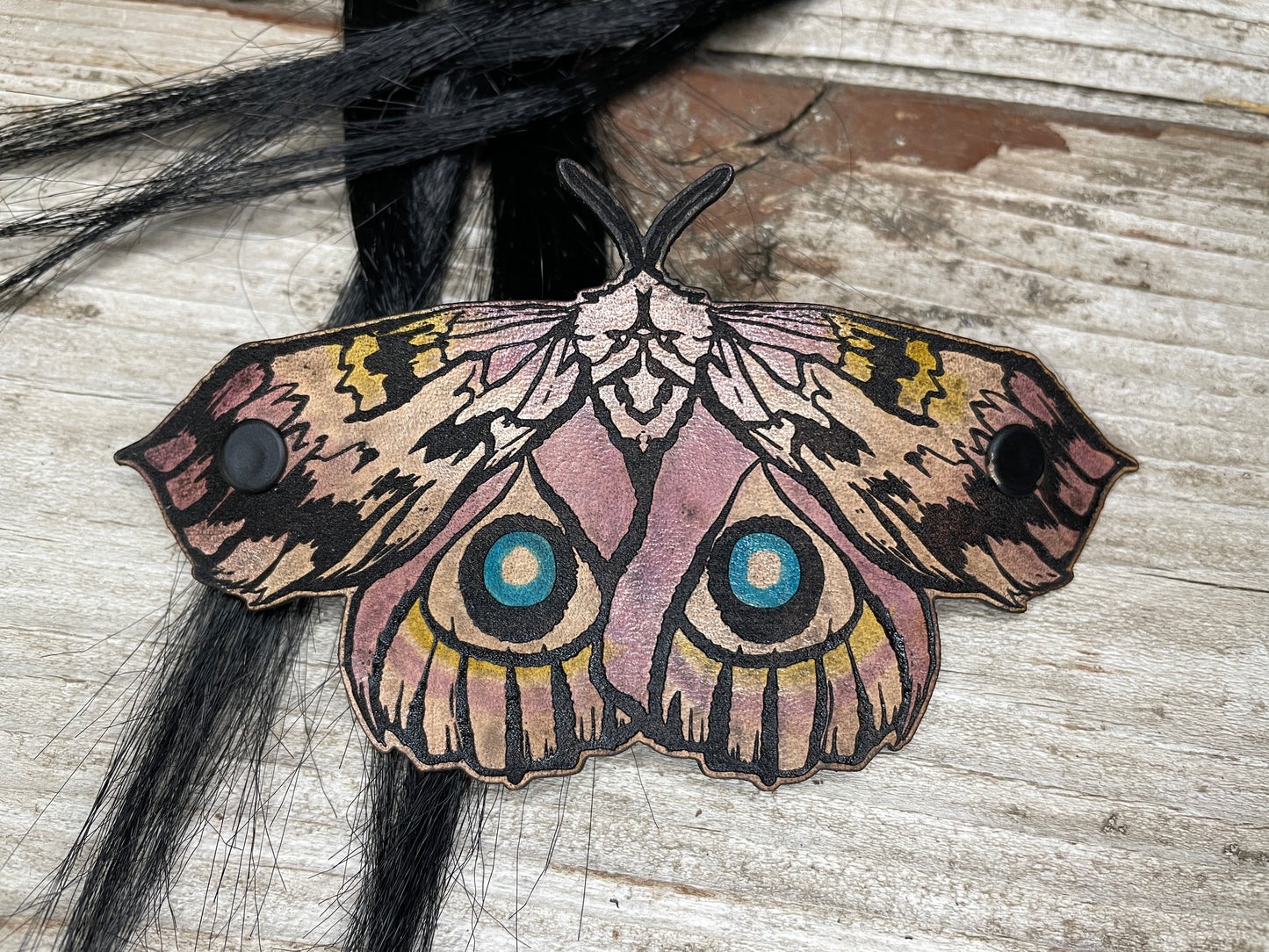 IO Moth Leather Hair Barrette