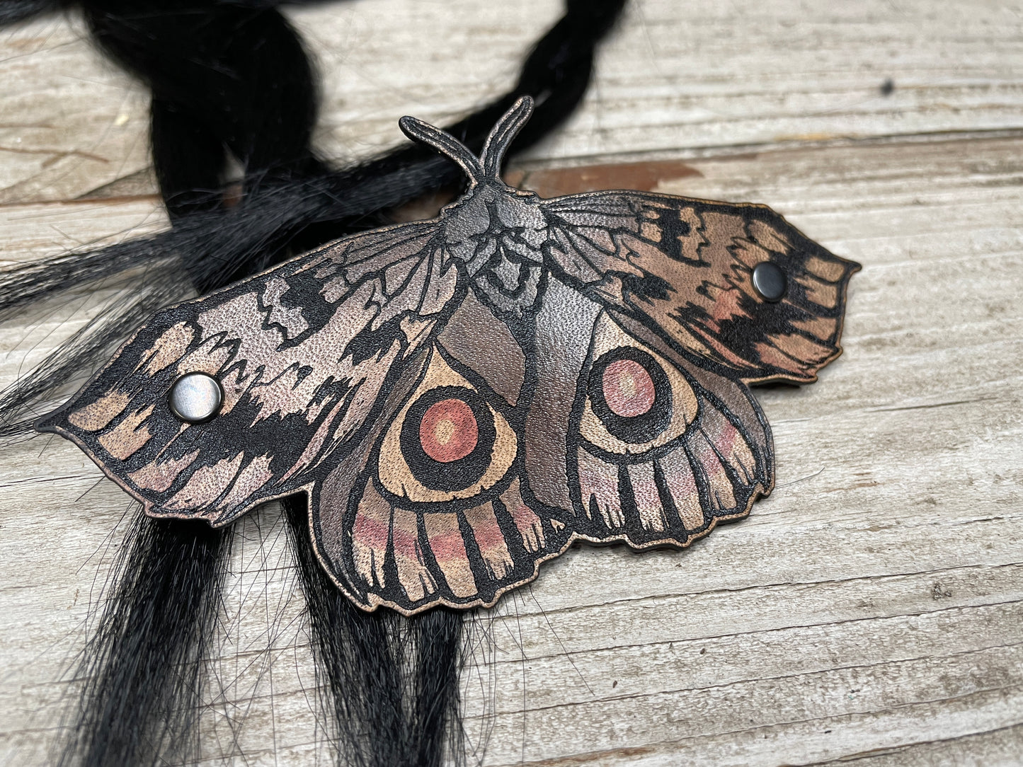 IO Moth Leather Hair Barrette