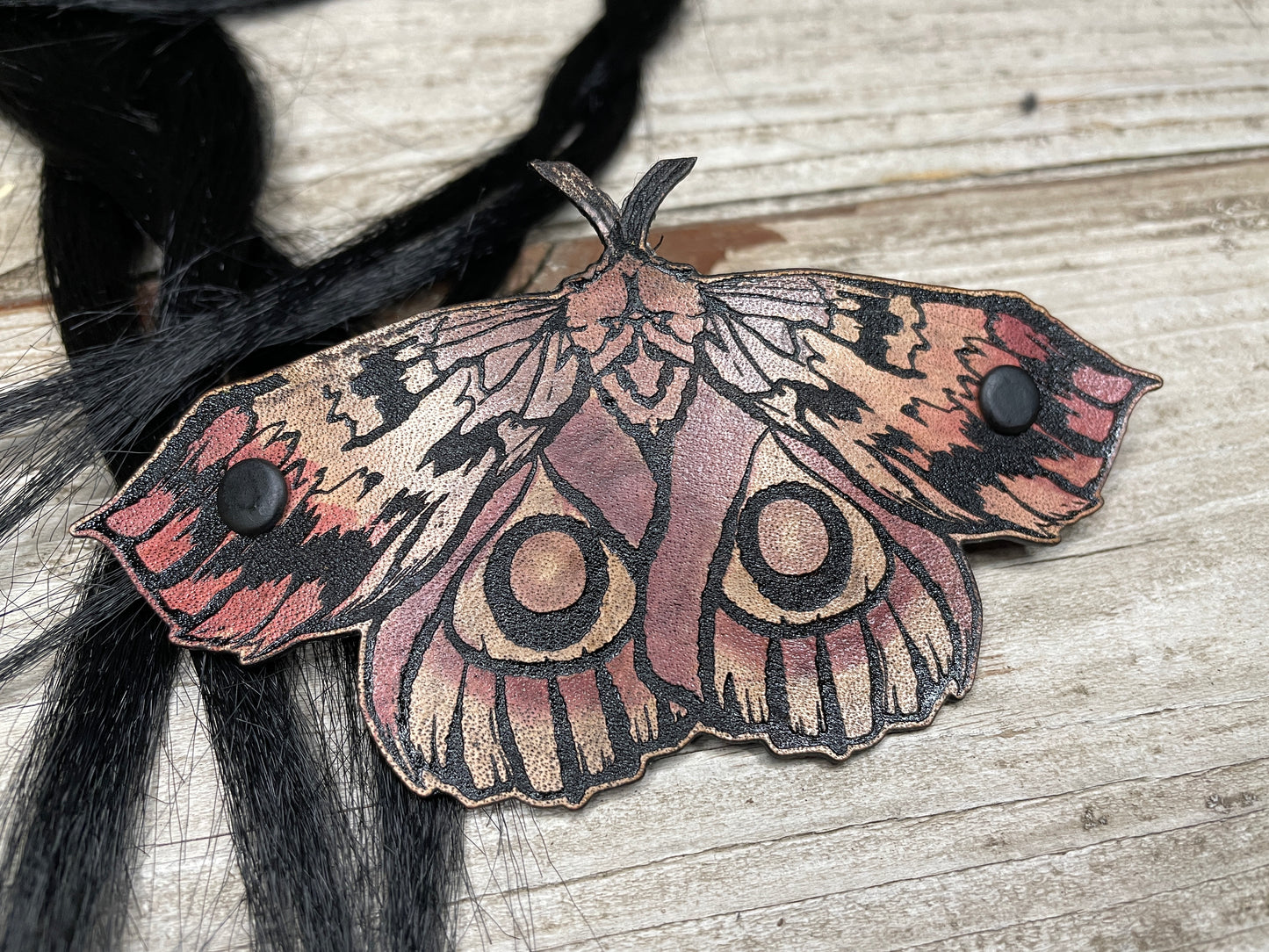 IO Moth Leather Hair Barrette
