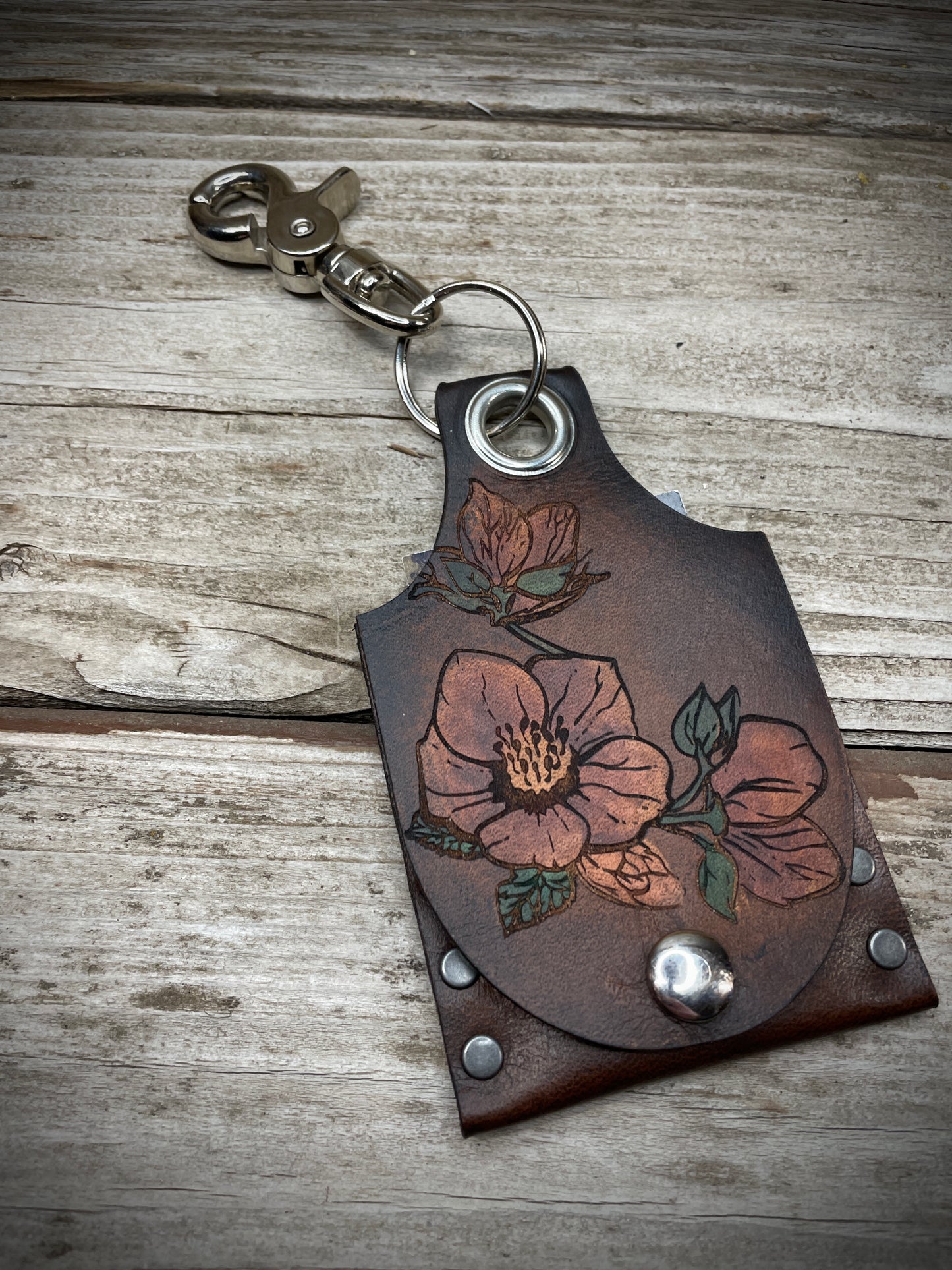 Hellebore Rose Leather KeyChain Card Wallet