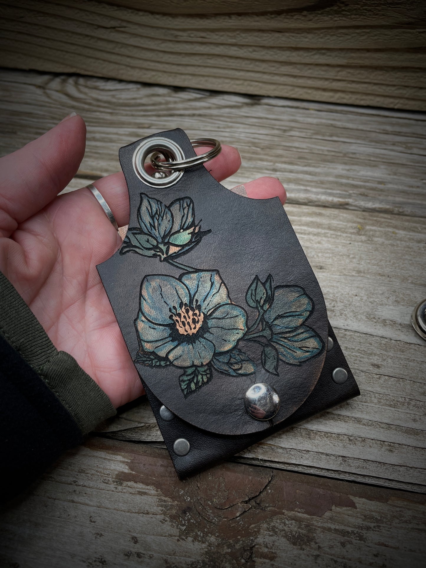 Hellebore Rose Leather KeyChain Card Wallet
