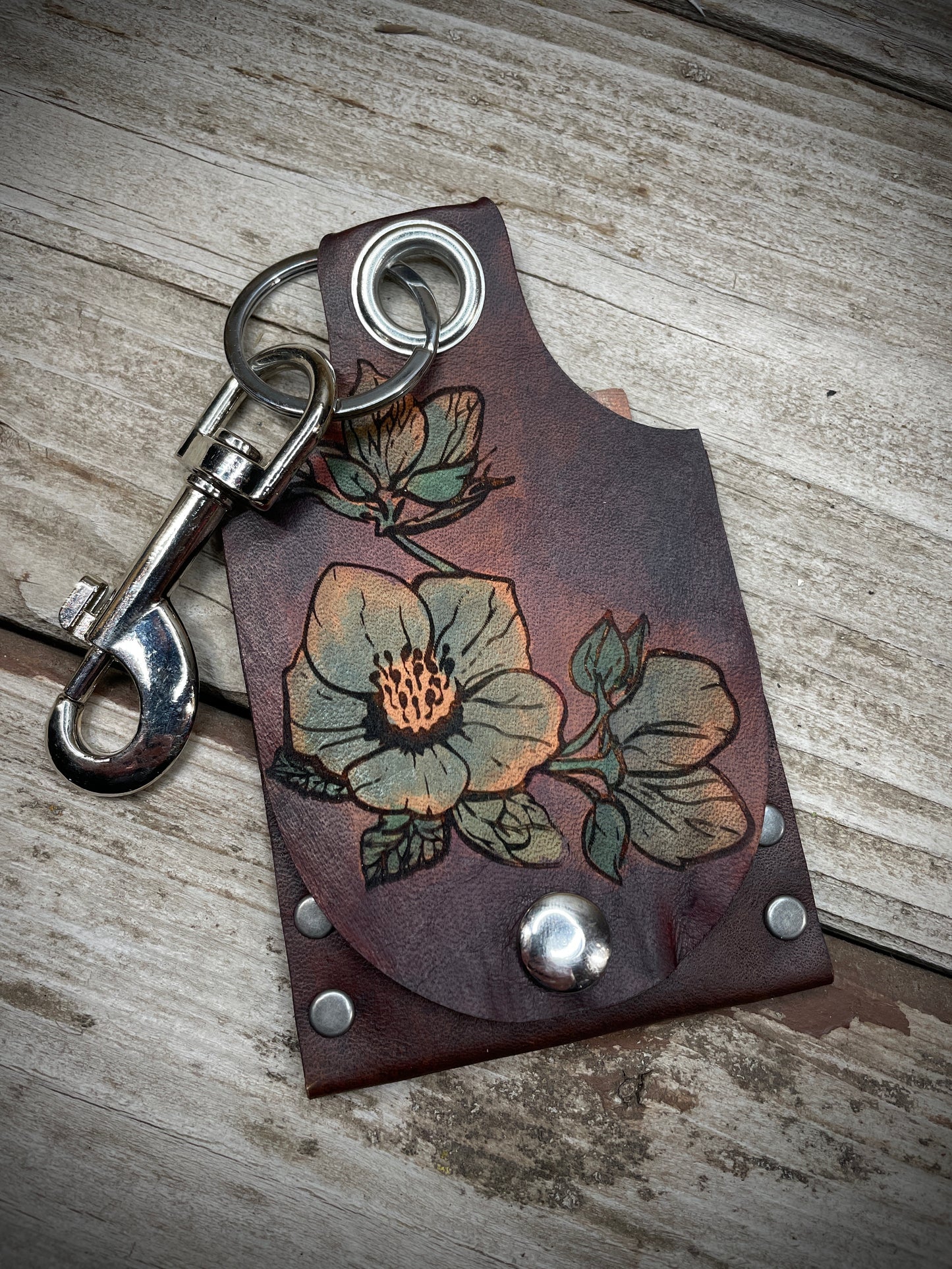 Hellebore Rose Leather KeyChain Card Wallet