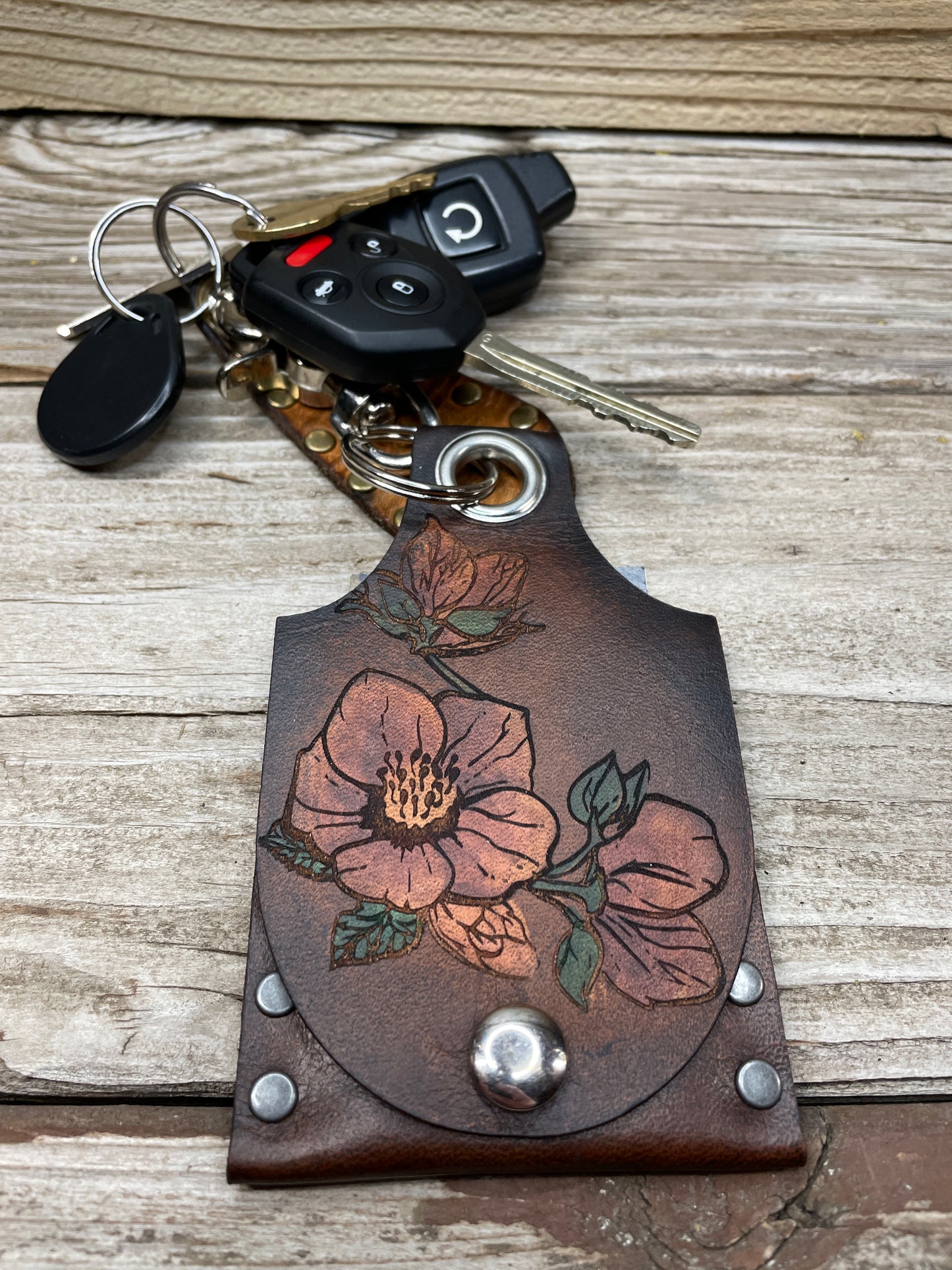 Hellebore Rose Leather KeyChain Card Wallet
