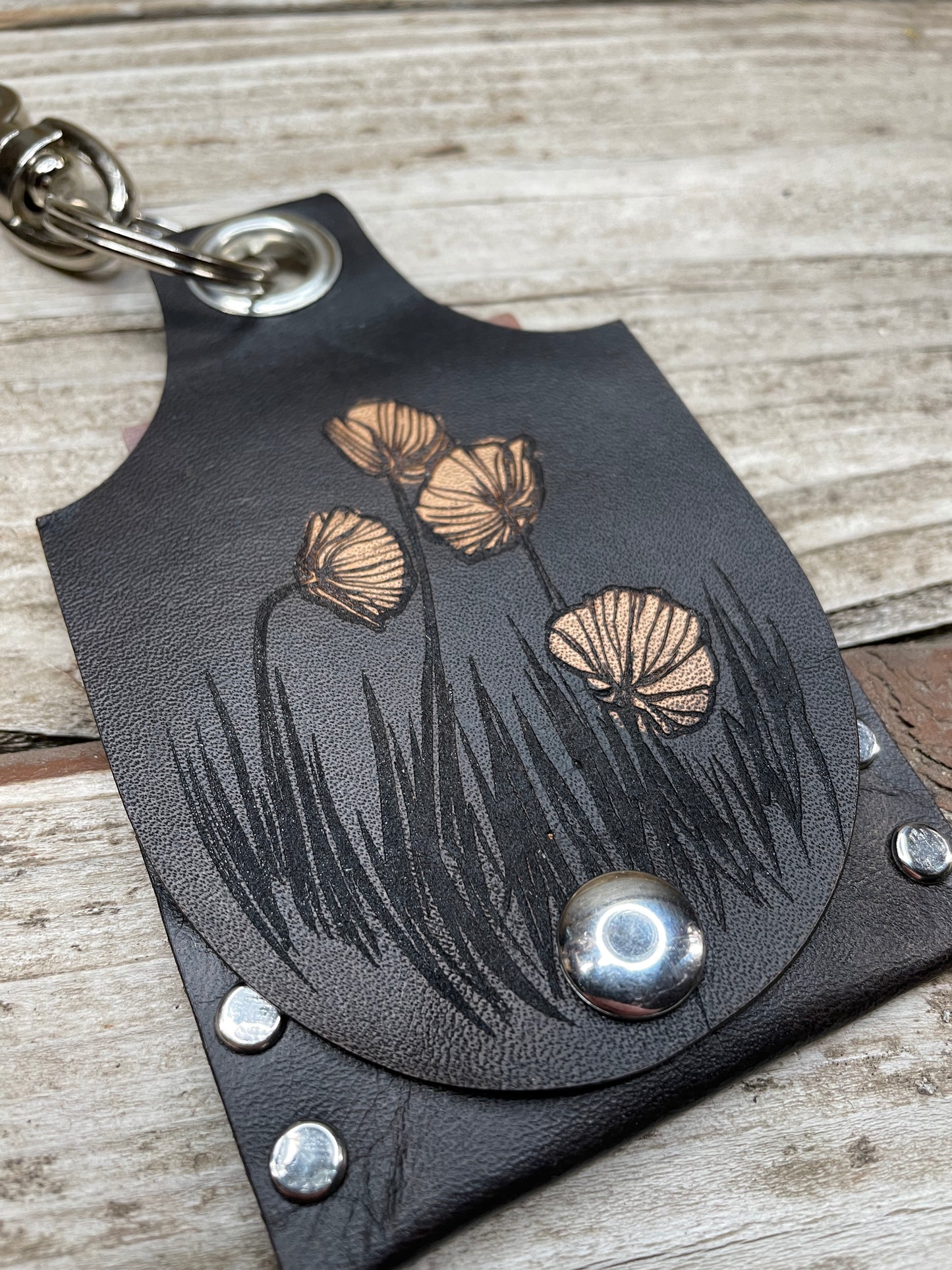 Poppies Leather KeyChain Card Wallet