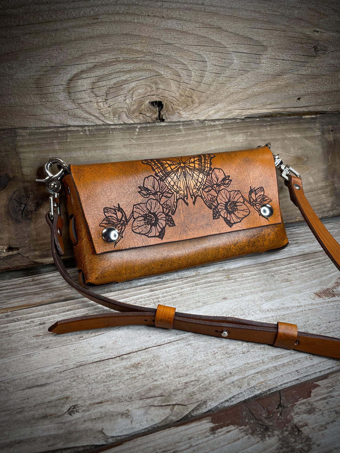 Butterfly Hellebore Rose Leather Crossbody Belt Bag