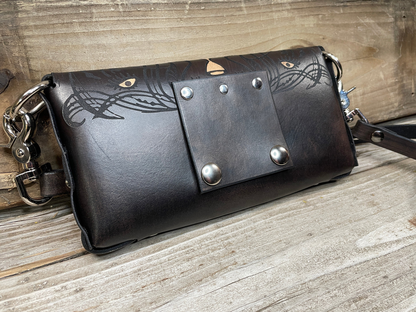 Death's Head Moth Leather Crossbody Belt Bag large