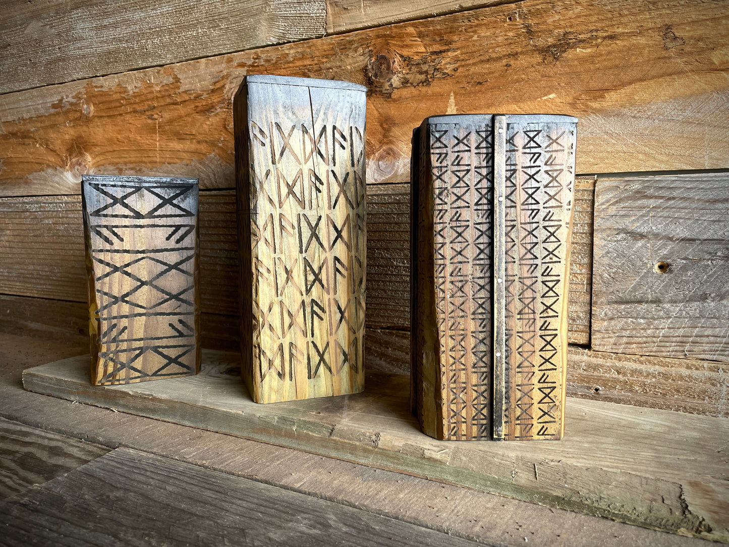 Norse Rune Offering Wood Candle Pillars