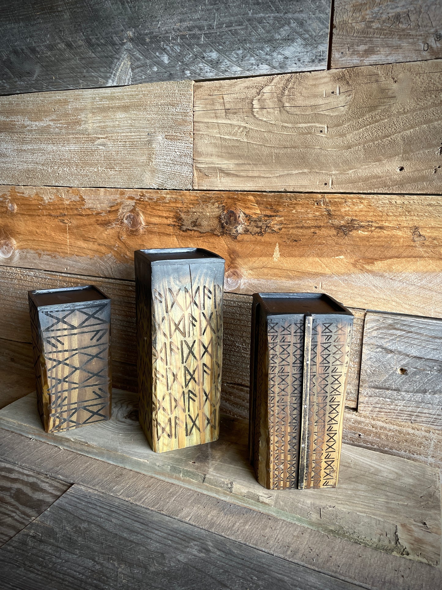 Norse Rune Offering Wood Candle Pillars