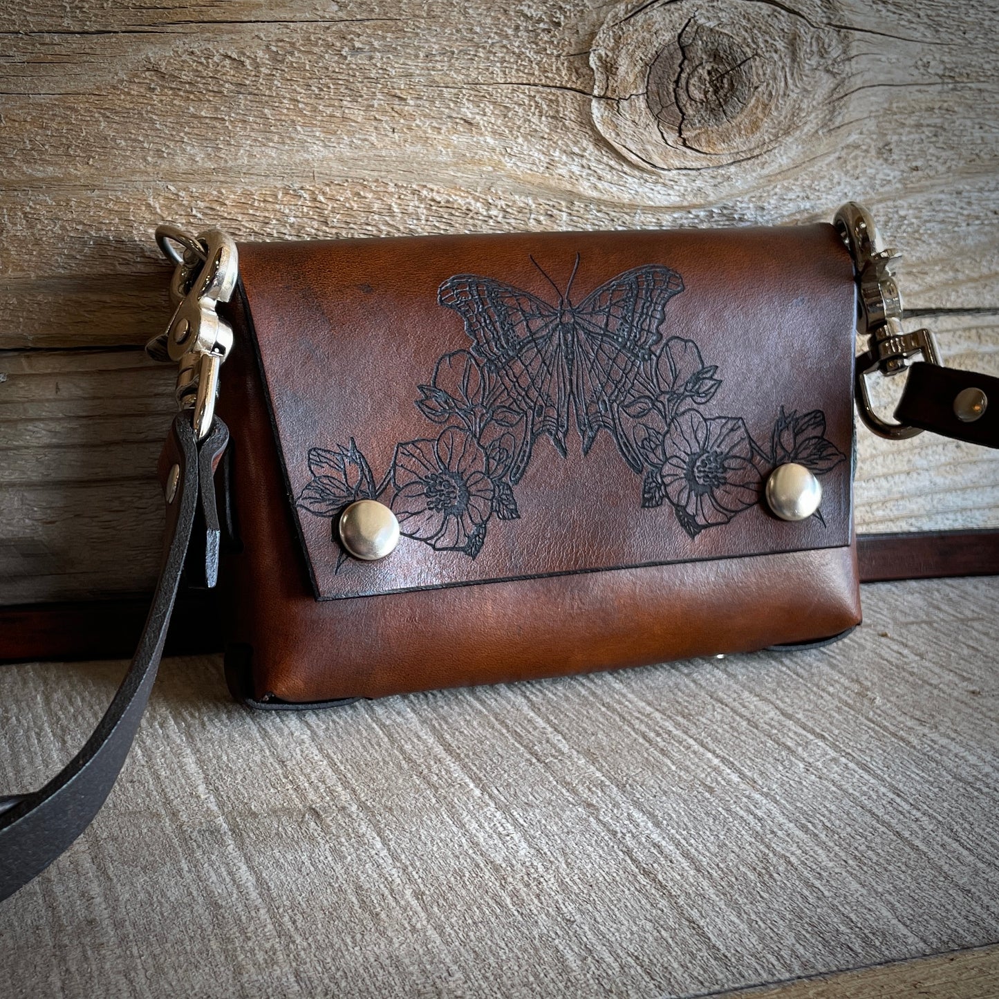 Butterfly Rose Leather Belt or Crossbody Bag