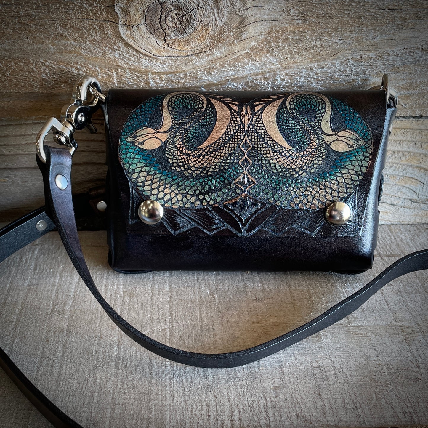 Teal Serpent Leather Belt Bag Crossbody Bag
