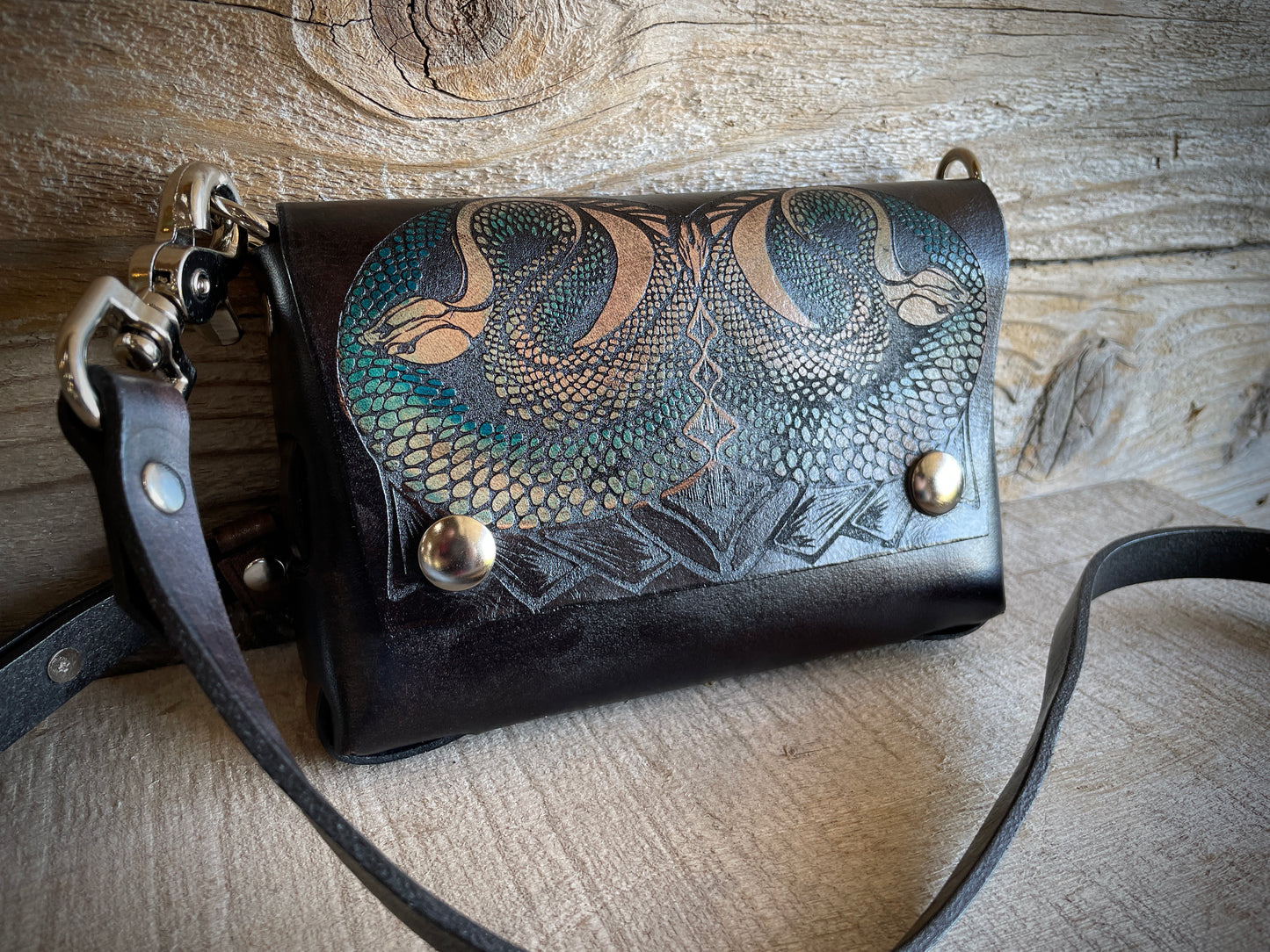 Teal Serpent Leather Belt Bag Crossbody Bag