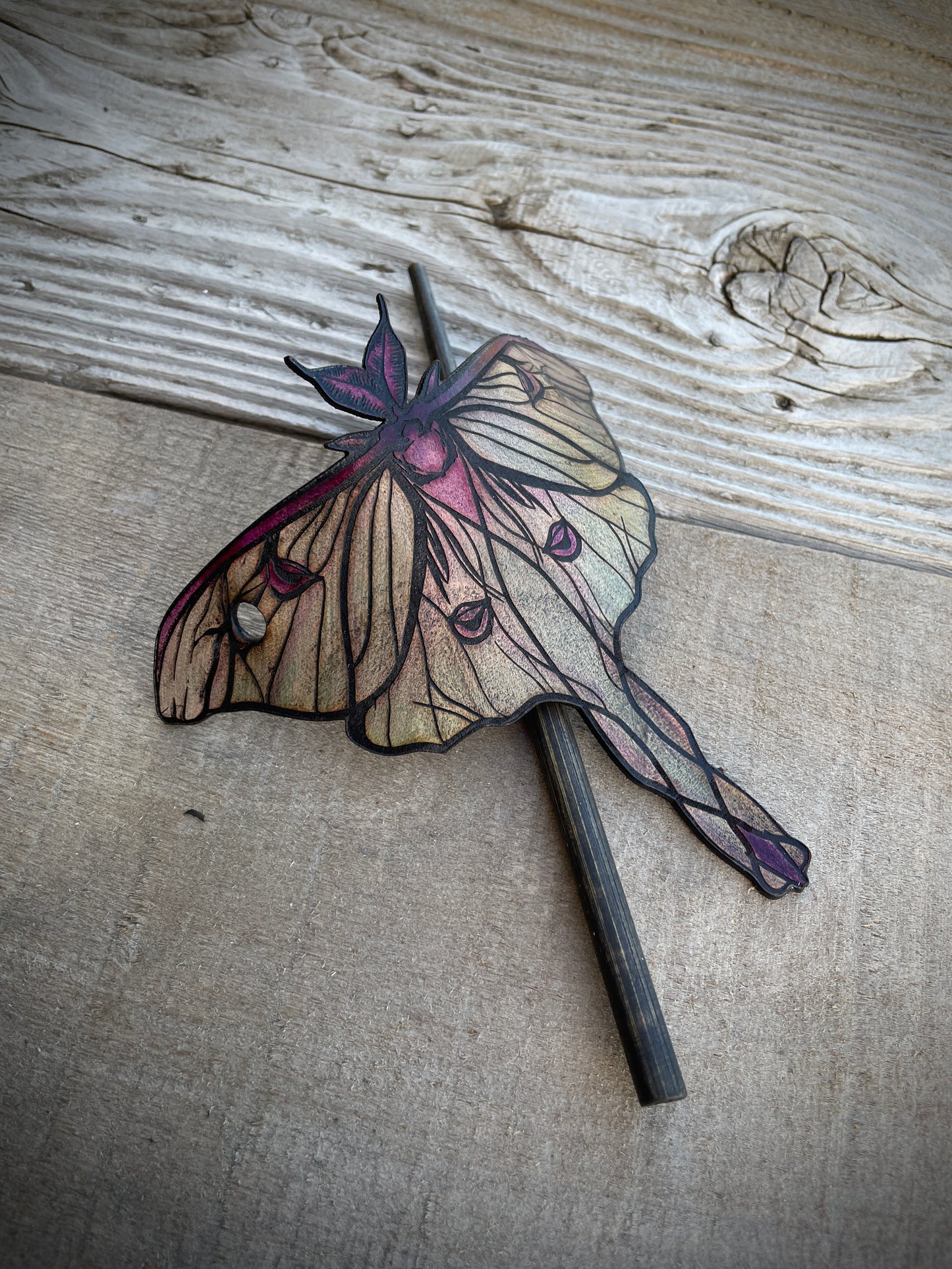 Luna Moth Leather Hair Pin