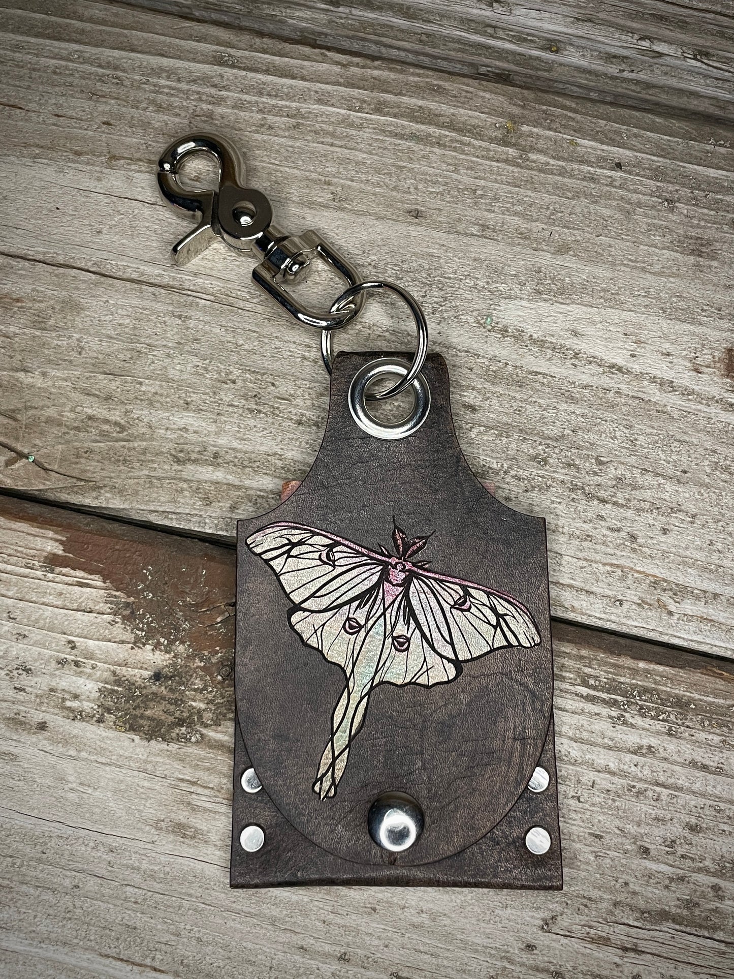 Luna Moth Leather KeyChain Card Wallet