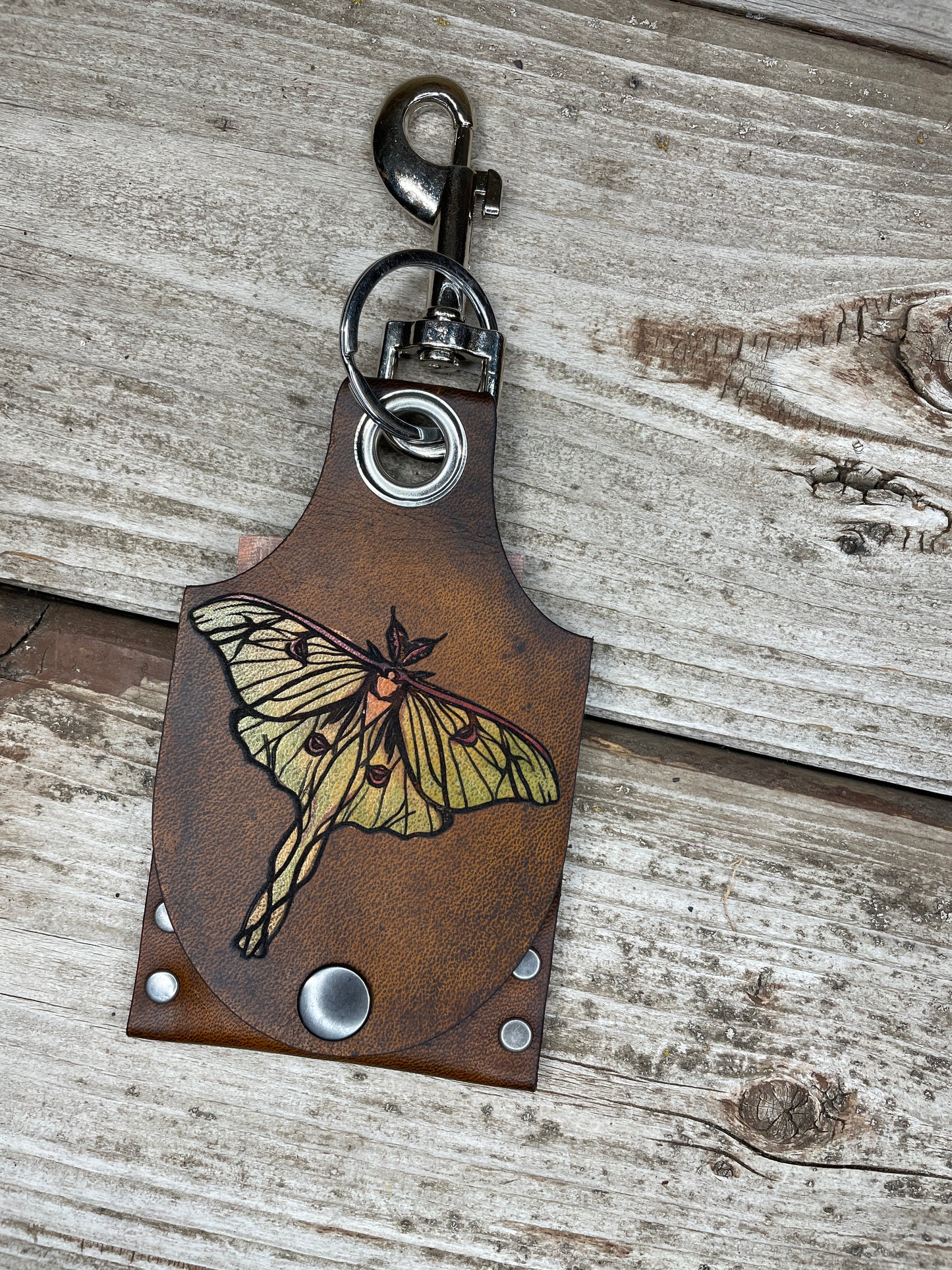 Luna Moth Leather KeyChain Card Wallet