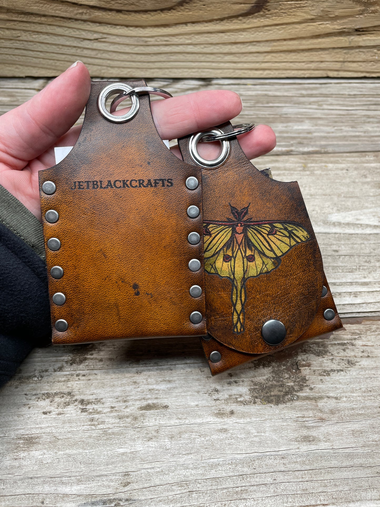 Luna Moth Leather KeyChain Card Wallet