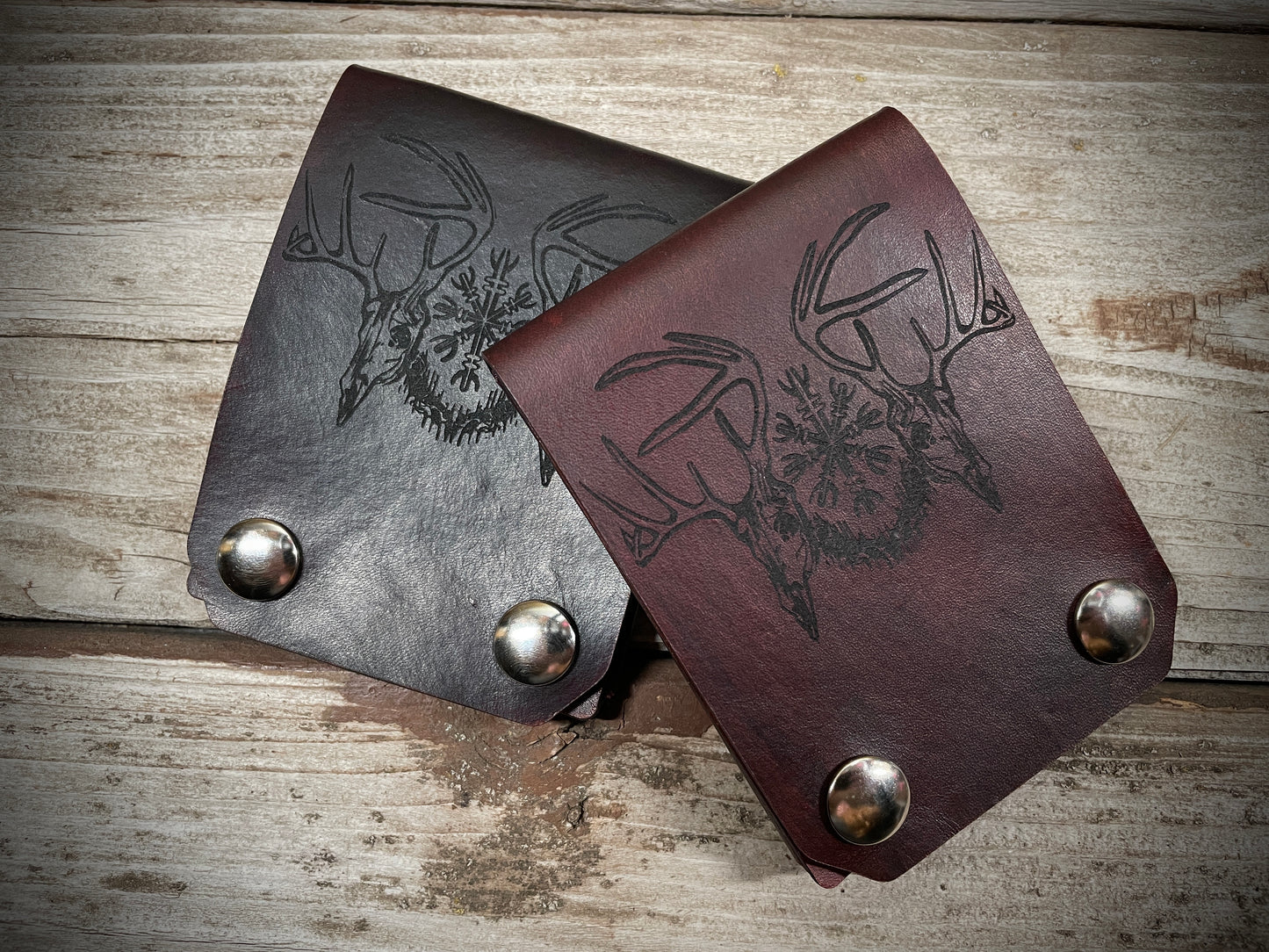 Antler Helm of Awe Norse Leather Snap Wallet