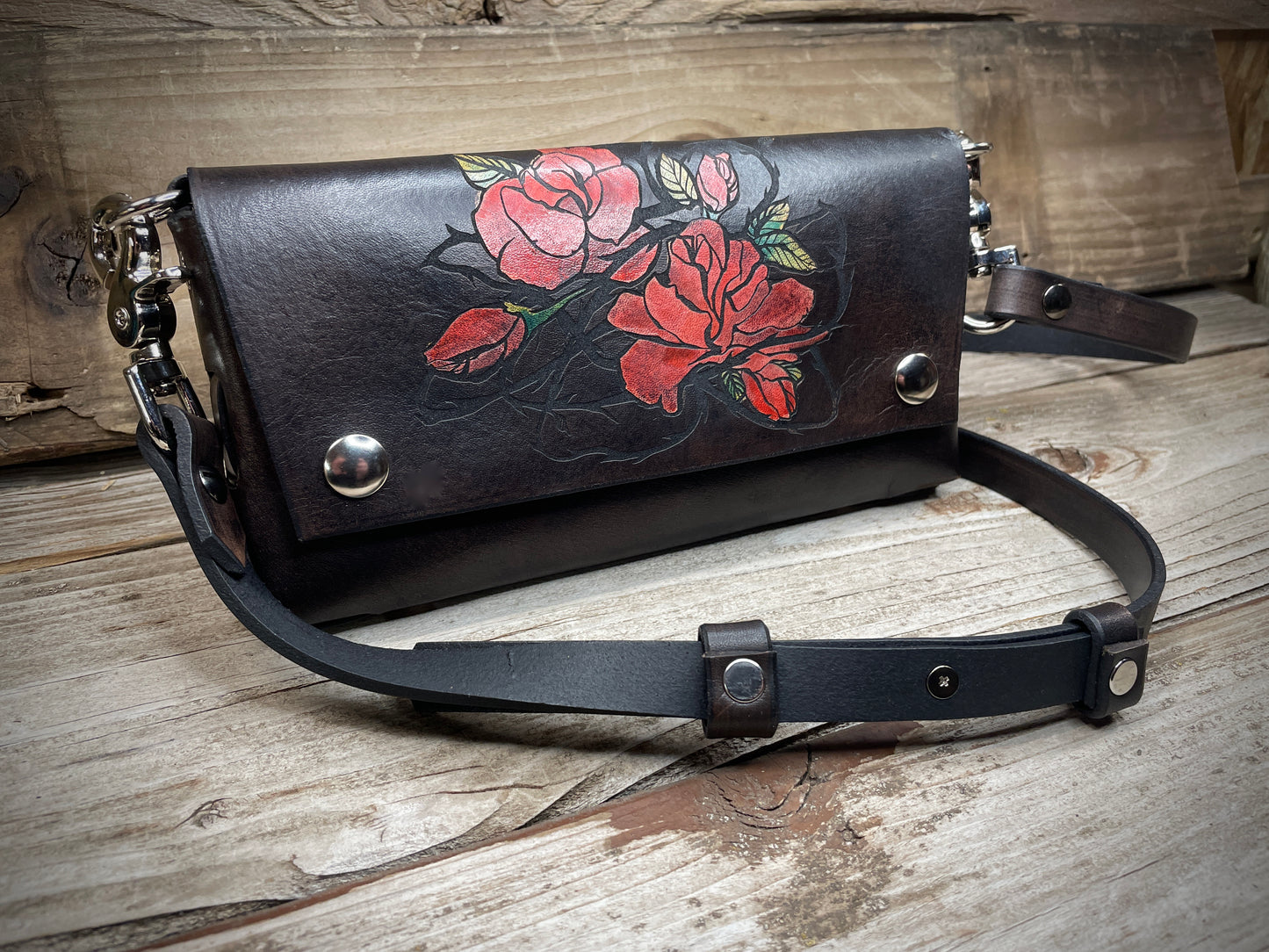 Thorn Rose Leather Crossbody  Belt Bag