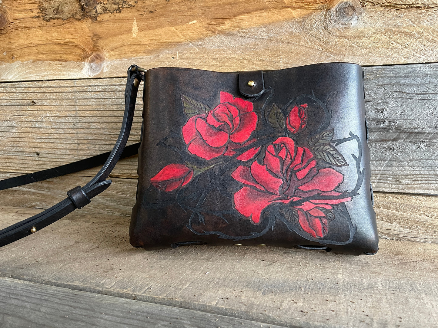 Red Thorn of Roses Leather Bag