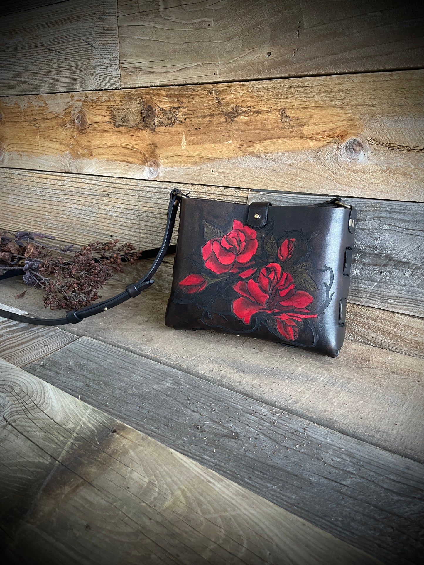 Red Thorn of Roses Leather Bag