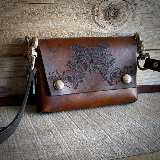 Butterfly Rose Leather Belt or Crossbody Bag
