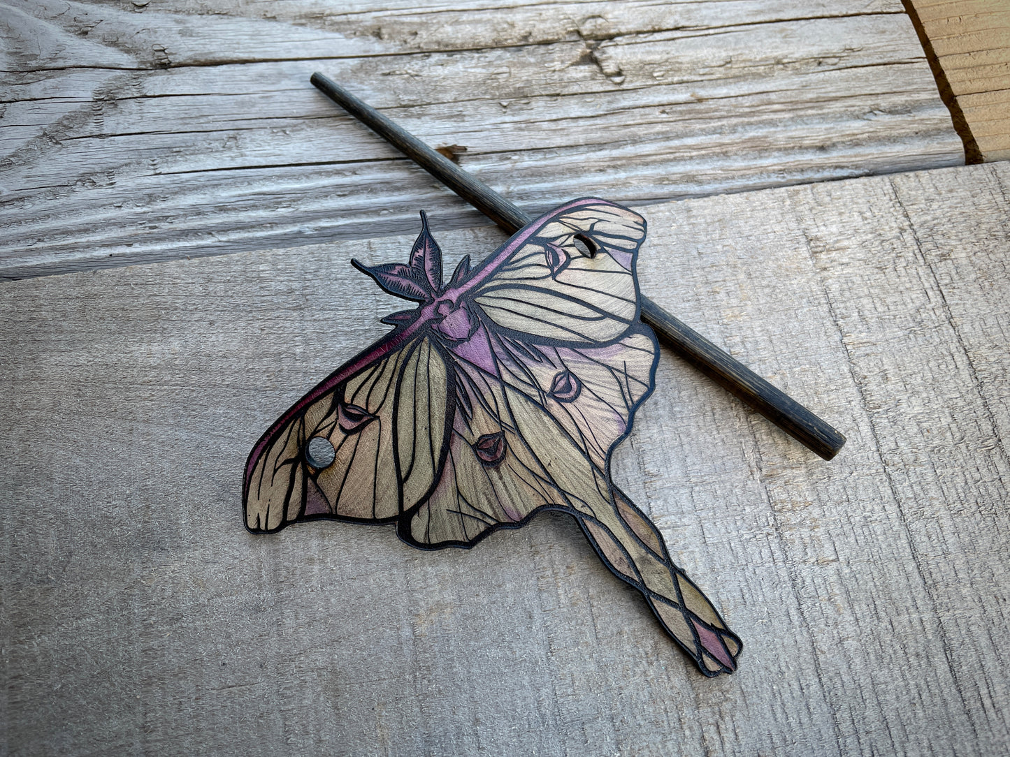 Luna Moth Leather Hair Pin